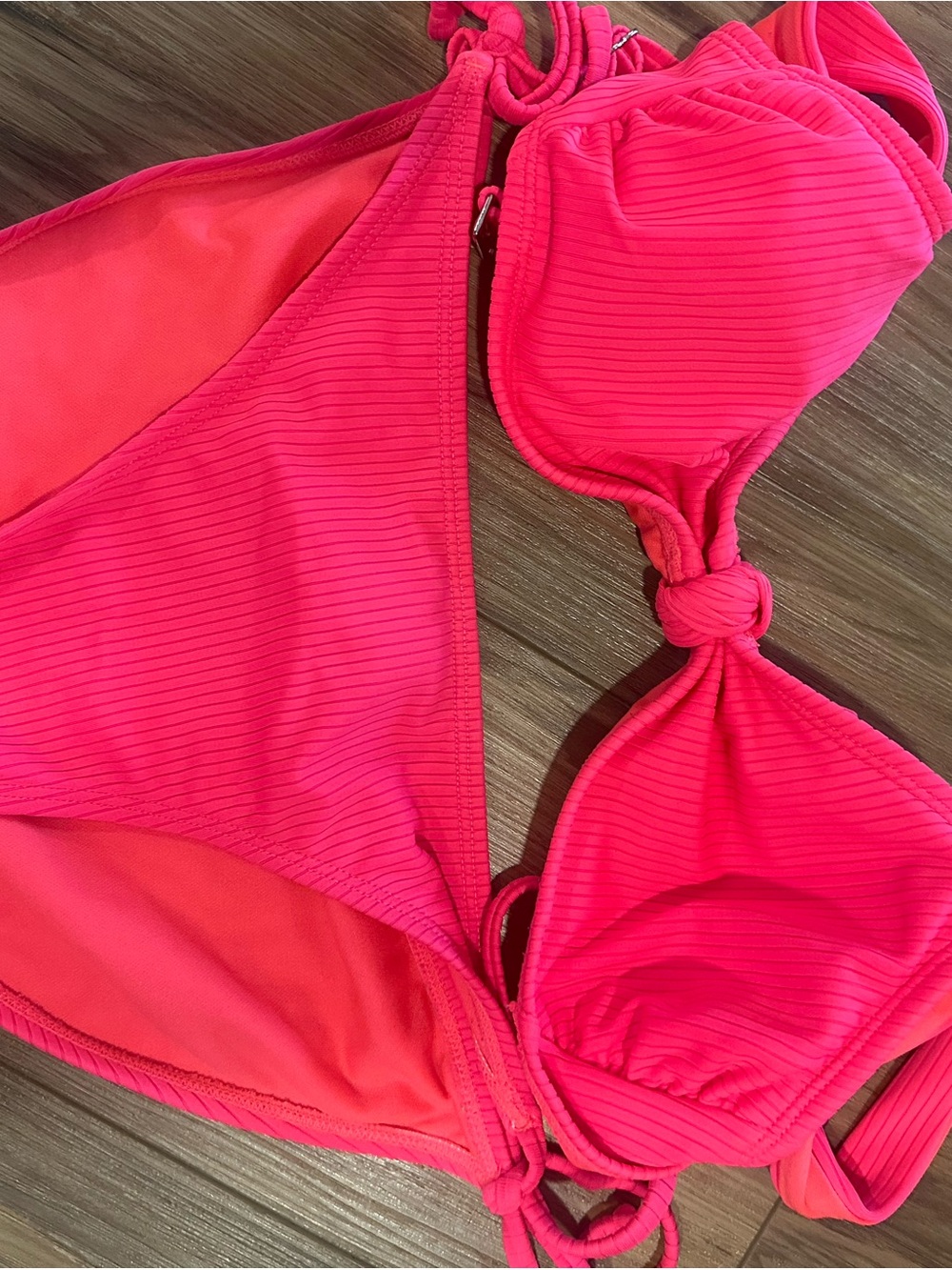 Xhilaration Neon Coral Ribbed Bikini Top and Bottom